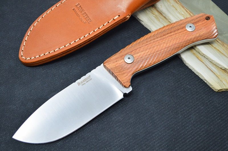 Lionsteel M3 Hunting Knife - Santos Wood Handle / Satin Niolox Steel / Leather Sheath M3ST - Northwest Knives