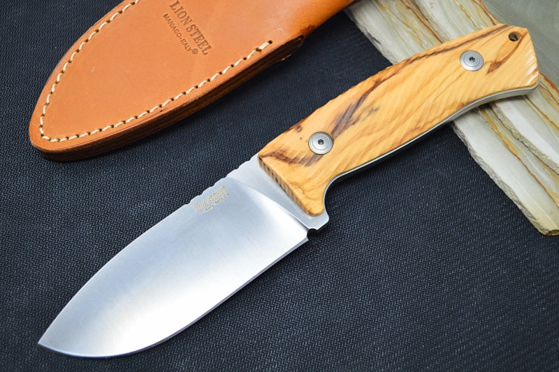 Lionsteel M3 Hunting Knife - Olive Wood Handle / Satin Niolox Steel / Leather Sheath M3UL