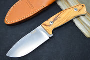 Lionsteel M3 Hunting Knife - Olive Wood Handle / Satin Niolox Steel / Leather Sheath M3UL - Northwest Knives