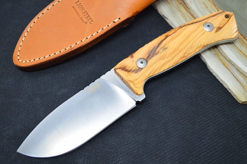 Lionsteel M3 Hunting Knife - Olive Wood Handle / Satin Niolox Steel / Leather Sheath M3UL - Northwest Knives