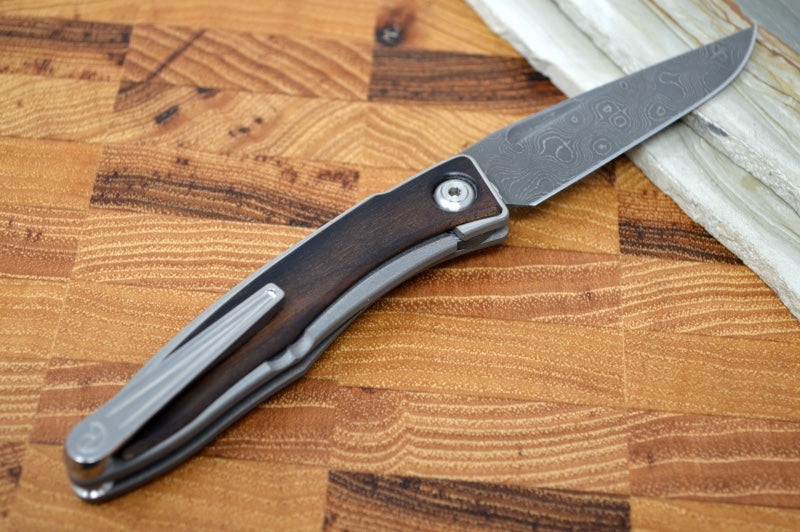 Chris Reeve Knives Mnandi Gentleman's Knife - Macassar Wood Inlay w/ Chad Nichols Raindrop Damascus (A1)