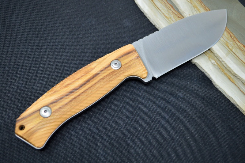 Lionsteel M3 Hunting Knife - Olive Wood Handle / Satin Niolox Steel / Leather Sheath M3UL