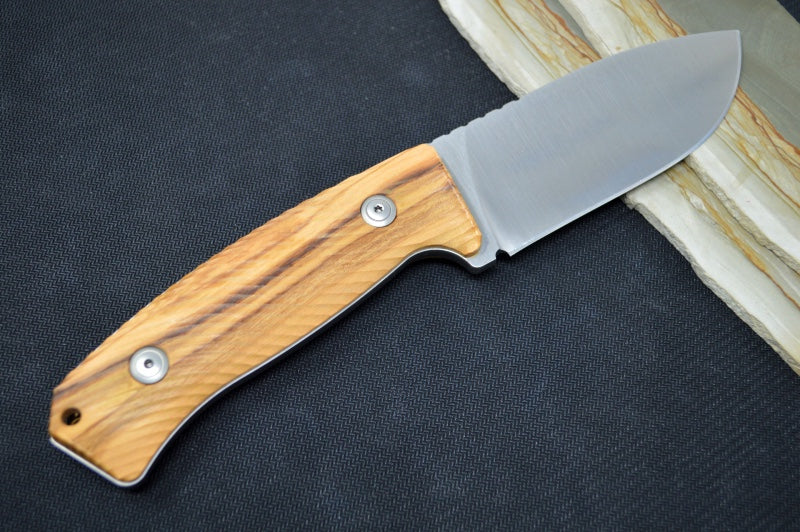 Lionsteel M3 Hunting Knife - Olive Wood Handle / Satin Niolox Steel / Leather Sheath M3UL - Northwest Knives