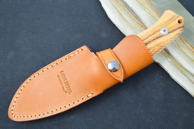 Lionsteel M3 Hunting Knife - Olive Wood Handle / Satin Niolox Steel / Leather Sheath M3UL - Northwest Knives