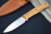Lionsteel B35 Fixed Blade - Olive Wood Handle / Sleipner Steel / Leather Sheath B35UL - Northwest Knives