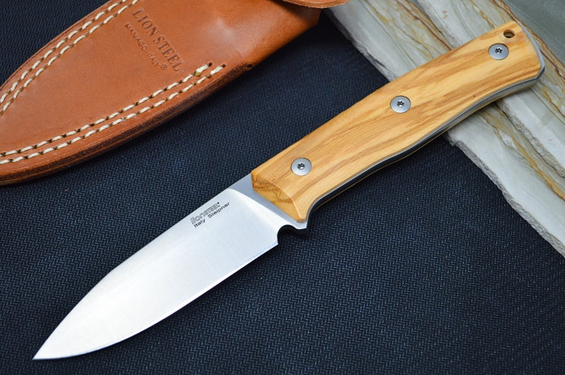 Lionsteel B35 Fixed Blade - Olive Wood Handle / Sleipner Steel / Leather Sheath B35UL