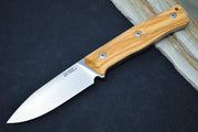 Lionsteel B35 Fixed Blade - Olive Wood Handle / Sleipner Steel / Leather Sheath B35UL - Northwest Knives