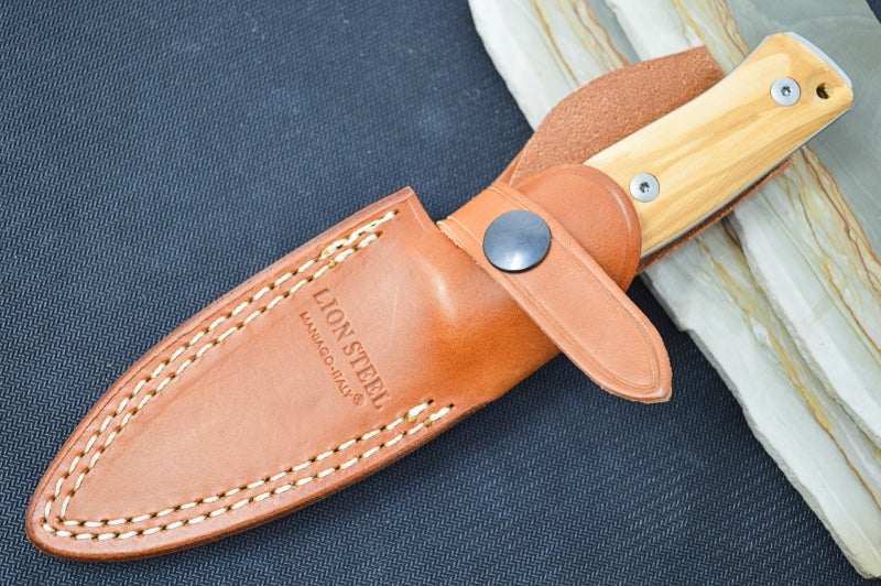 Lionsteel B35 Fixed Blade - Olive Wood Handle / Sleipner Steel / Leather Sheath B35UL - Northwest Knives
