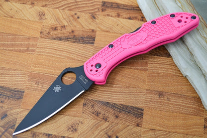 Spyderco Delica - Flat Ground Pink Handle / Black Blade - C11FPPNS30VBK