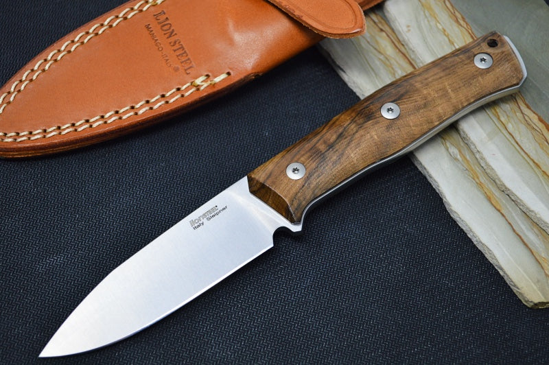 Lionsteel B35 Fixed Blade - Walnut Wood Handle / Sleipner Steel / Leather Sheath B35WN - Northwest Knives