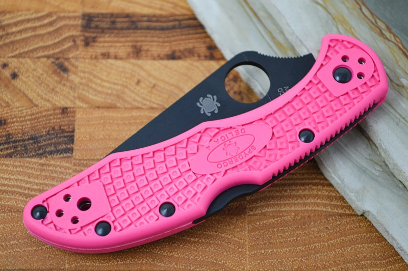 Spyderco Delica - Flat Ground Pink Handle / Black Blade - C11FPPNS30VBK