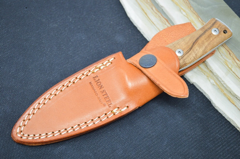 Lionsteel B35 Fixed Blade - Walnut Wood Handle / Sleipner Steel / Leather Sheath B35WN - Northwest Knives