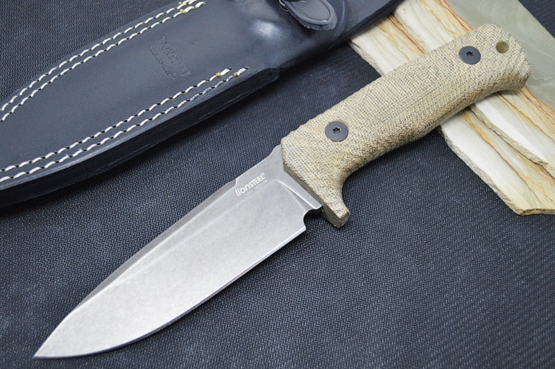Lionsteel T5B Fixed Blade -  Green Canvas Micarta Handle / Niolox Steel / Leather Sheath T5BCVG - Northwest Knives