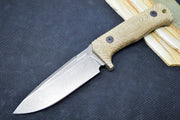 Lionsteel T5B Fixed Blade -  Green Canvas Micarta Handle / Niolox Steel / Leather Sheath T5BCVG - Northwest Knives