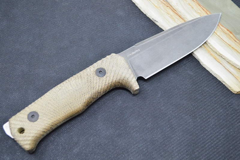 Lionsteel T5B Fixed Blade -  Green Canvas Micarta Handle / Niolox Steel / Leather Sheath T5BCVG