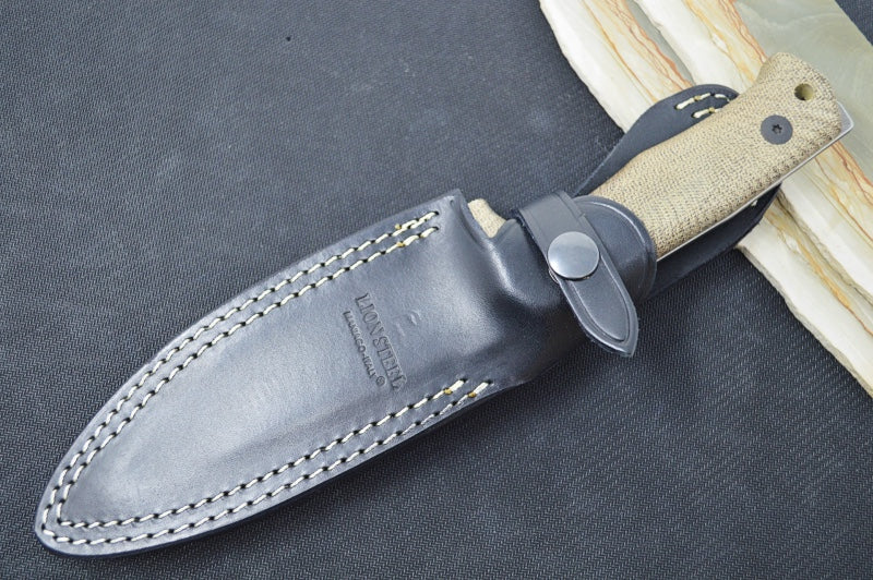 Lionsteel T5B Fixed Blade -  Green Canvas Micarta Handle / Niolox Steel / Leather Sheath T5BCVG - Northwest Knives