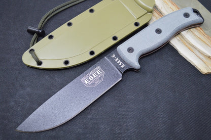 Esee Knives Model 6 - Green Canvas Micarta Handle / 1095 Steel / Textured Powdered Blade 6P-OD