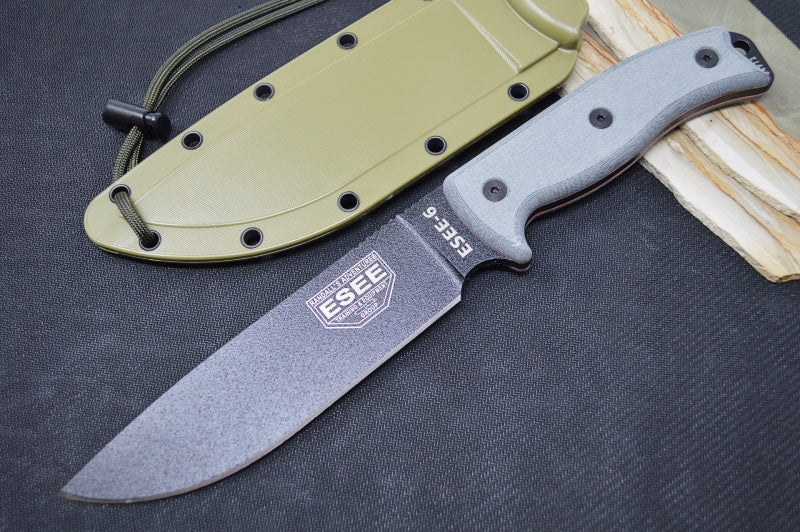 Esee Knives Model 6 - Green Canvas Micarta Handle / 1095 Steel / Textured Powdered Blade 6P-OD - Northwest Knives