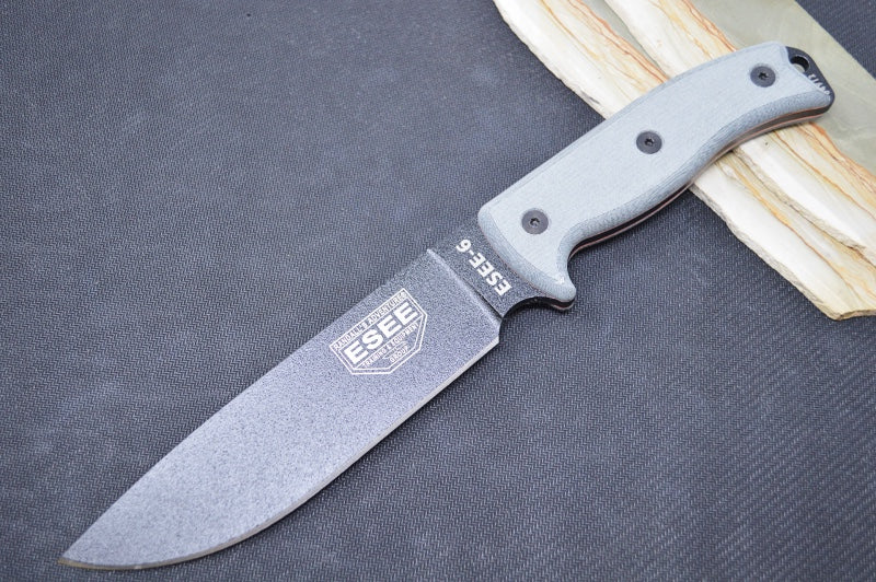 Esee Knives Model 6 - Green Canvas Micarta Handle / 1095 Steel / Textured Powdered Blade 6P-OD - Northwest Knives