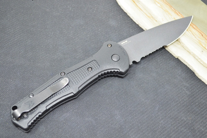 Benchmade 9070SBK Claymore - Black D2 Drop Point Combo Blade / Black Grivory Handle