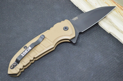 Hogue Knives X1 Microflip - Matte FDE Aluminum Handle / 154CM Steel / Black Wharncliffe Blade 24167