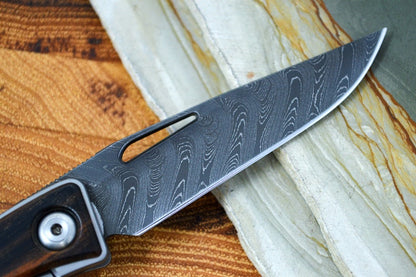 Chris Reeve Knives Mnandi Gentleman's Knife - Macassar Wood Inlay w/ Chad Nichols Boomerang Damascus (A1)