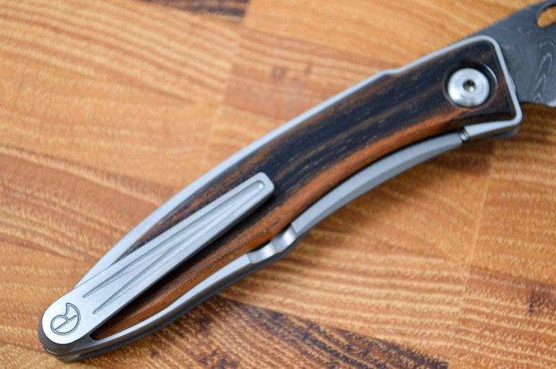 Chris Reeve Knives Mnandi Gentleman's Knife - Macassar Wood Inlay w/ Chad Nichols Boomerang Damascus (A1)