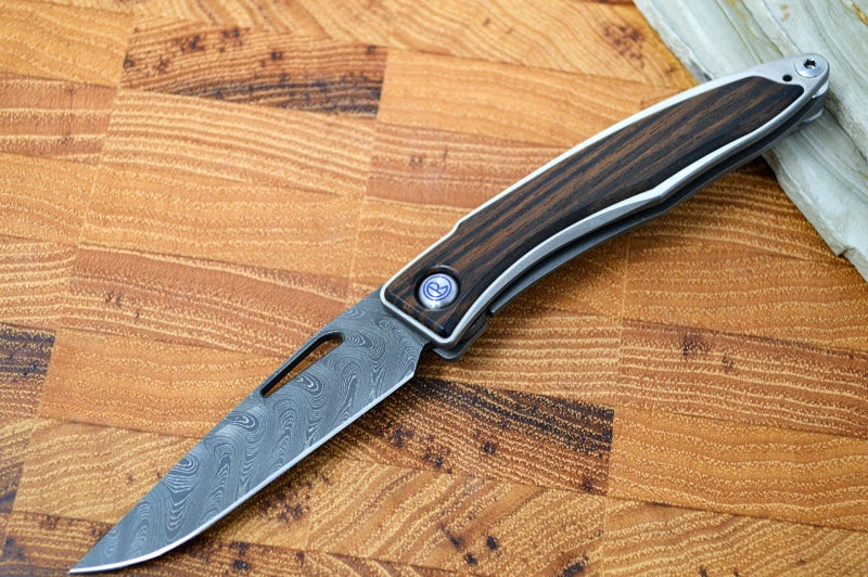 Chris Reeve Knives Mnandi Gentleman's Knife - Macassar Wood Inlay w/ Chad Nichols Boomerang Damascus (A2)