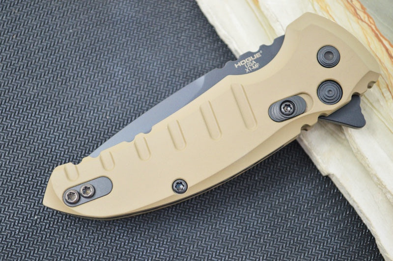 Hogue Knives X1 Microflip - Matte FDE Aluminum Handle / 154CM Steel / Black Drop Point Blade 24177