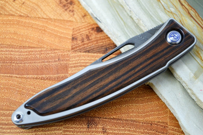 Chris Reeve Knives Mnandi Gentleman's Knife - Macassar Wood Inlay w/ Chad Nichols Boomerang Damascus (A2)