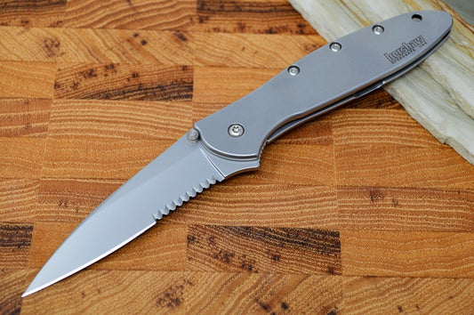 Kershaw 1660ST Leek Flipper - Satin Partial Serrated Blade / Stainless Steel Handle