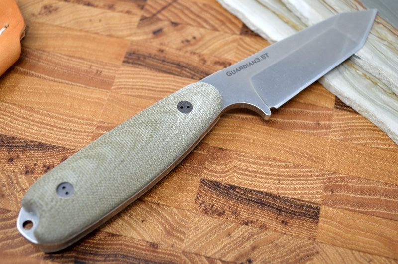 Bradford Knives Guardian 3.5 - 3D OD Green Micarta Handle / Stonewash M390 Blade / Tanto Grind 3.5T-102-M390 - Northwest Knives