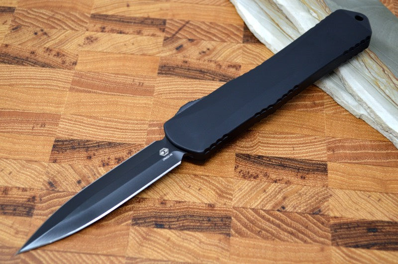 Heretic Knives Manticore-X OTF - Black Handle / Black DLC Double Edge Blade H032-6A-T