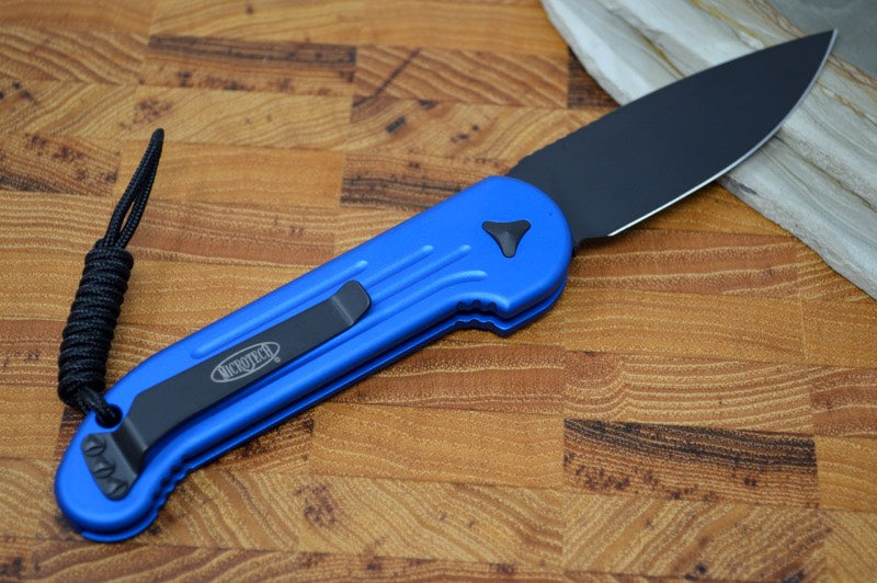 Microtech L.U.D.T - Blue Handle / Black Plain Edge - Automatic Knife