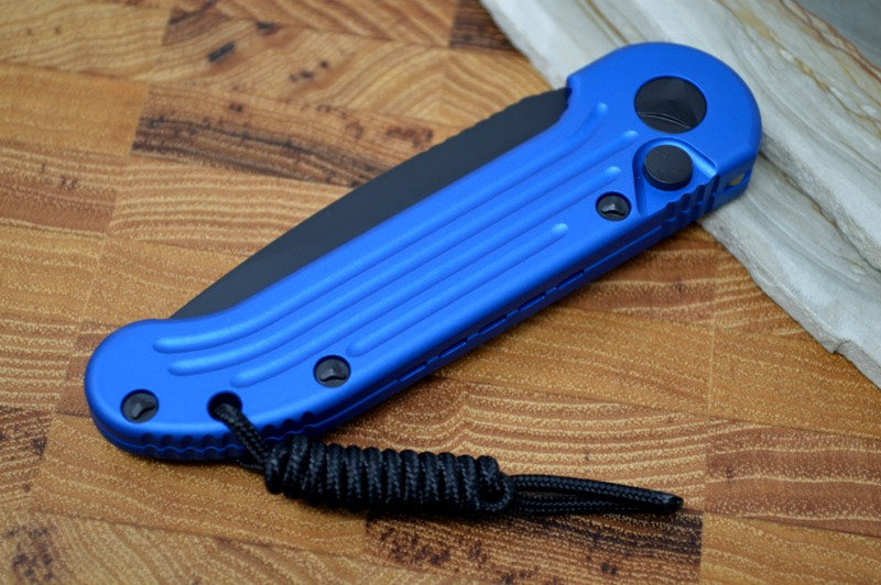 Microtech L.U.D.T - Blue Handle / Black Plain Edge - Automatic Knife