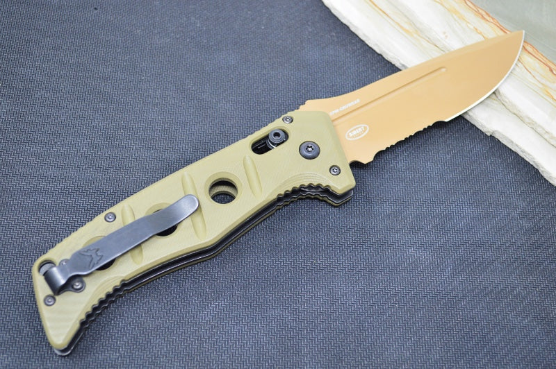 Benchmade 2750SFE-2 Adamas Knife Auto - Flat Dark Earth CPM-CruWear Drop Point Combo Blade / OD Green G-10 Handle