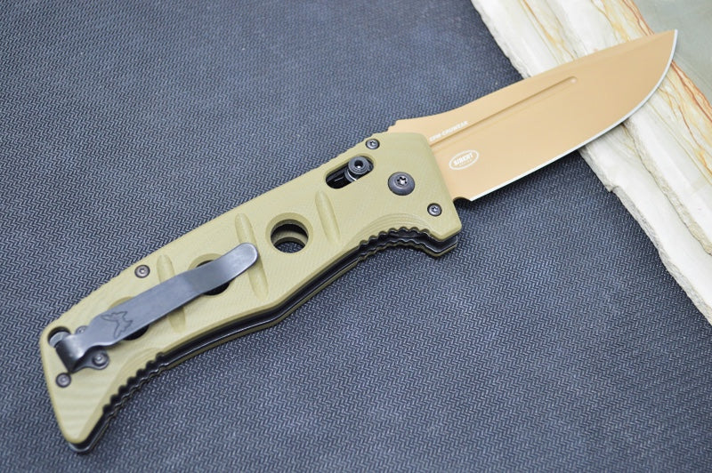 Benchmade 2750FE-2 Adamas Knife Auto - Flat Dark Earth CPM-CruWear Drop Point Blade / OD Green G-10 Handle - Northwest Knives