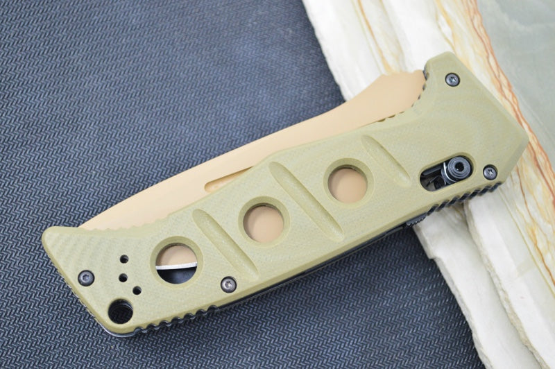 Benchmade 2750FE-2 Adamas Knife Auto - Flat Dark Earth CPM-CruWear Drop Point Blade / OD Green G-10 Handle - Northwest Knives