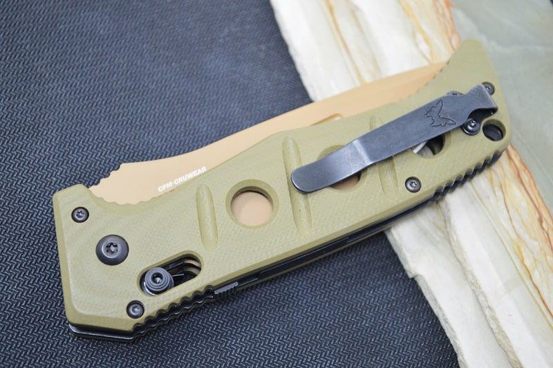Benchmade 2750FE-2 Adamas Knife Auto - Flat Dark Earth CPM-CruWear Drop Point Blade / OD Green G-10 Handle