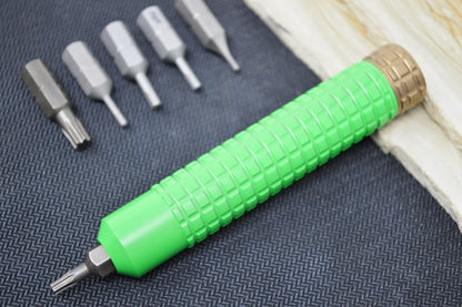 Heretic Knives Tool Kit - Green Stainless Handle / Engraved Bronzed Cap (Torx and Hex Bits)
