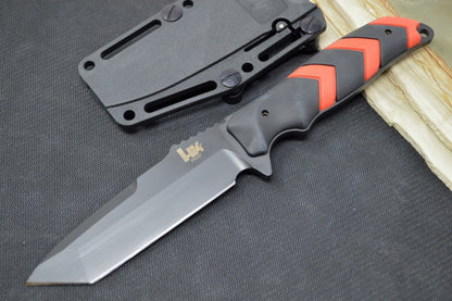 Hogue Knives H&K Fray Fixed Blade - Red & Black Rubber Handle / Black Cerakote Tanto Coated Blade / CPM-154CM 55242