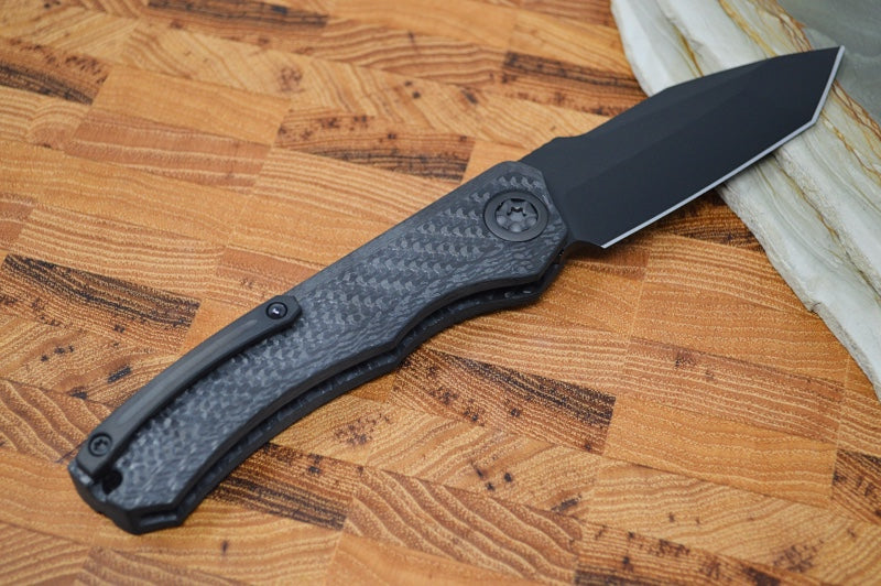 Heretic Knives Wraith Auto - Black DLC Tanto Blade / Carbon Fiber Handle & Marbled Carbon Fiber Bolster H100-6A-CF