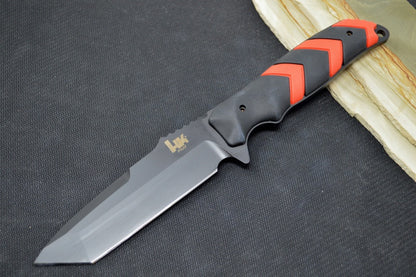 Hogue Knives H&K Fray Fixed Blade - Red & Black Rubber Handle / Black Cerakote Tanto Coated Blade / CPM-154CM 55242