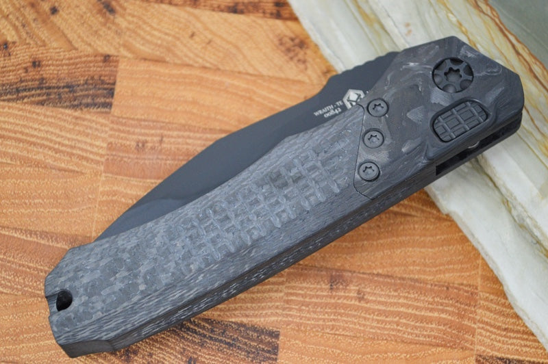 Heretic Knives Wraith Auto - Black DLC Tanto Blade / Carbon Fiber Handle & Marbled Carbon Fiber Bolster H100-6A-CF