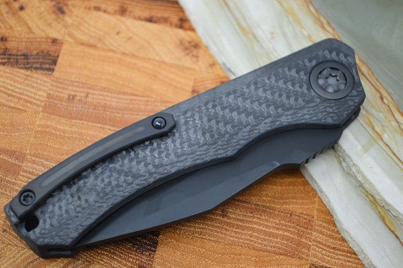 Heretic Knives Wraith Auto - Black DLC Tanto Blade / Carbon Fiber Handle & Marbled Carbon Fiber Bolster H100-6A-CF - Northwest Knives