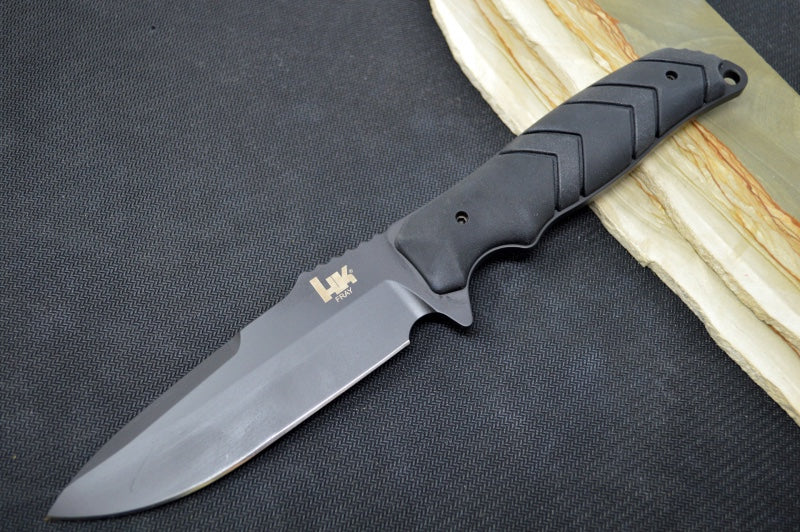 Hogue Knives H&K Fray Fixed Blade - Black Rubber Handle / Black Cerakote Drop Point Coated Blade / CPM-154CM 55250