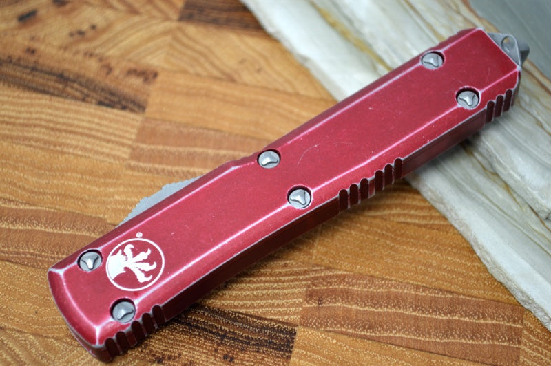 Microtech Ultratech OTF - Single Edge with Partial Serrate / Apocalyptic Finished Blade / Distressed Red Handle - 121-11DRD