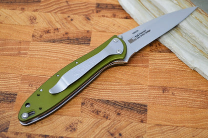 Kershaw 1660OL Leek Flipper - Satin 14C28N Blade / OD Green Aluminum Handle