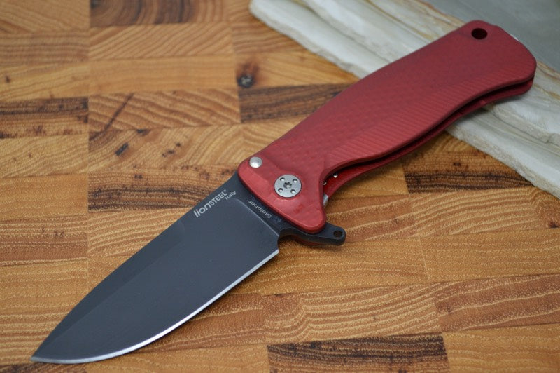Lionsteel SR-22 Red Aluminum Integral Flipper - Black Blade - SR22ARB - Northwest Knives