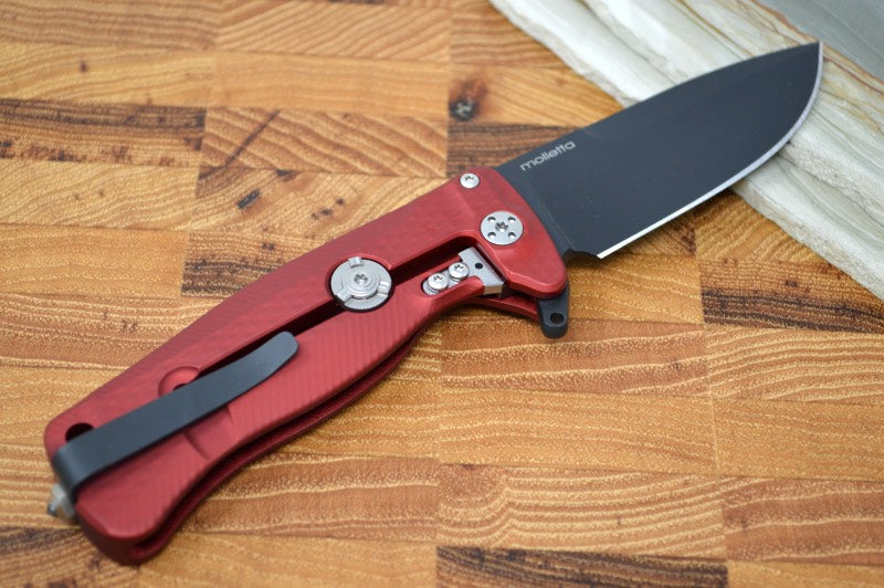 Lionsteel SR-22 Red Aluminum Integral Flipper - Black Blade - SR22ARB - Northwest Knives